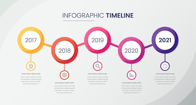 Vector gratuito plantilla de infografía de línea de tiempo degradada