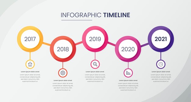 Plantilla de infografía de línea de tiempo degradada