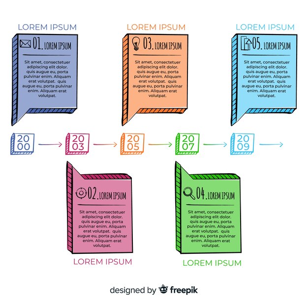 Plantilla de infografía de línea de tiempo dibujada a mano