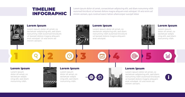 Vector gratuito plantilla de infografía de línea de tiempo plana