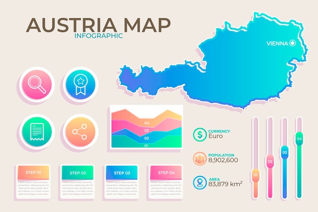 Plantilla de infografía de mapa de austria degradado