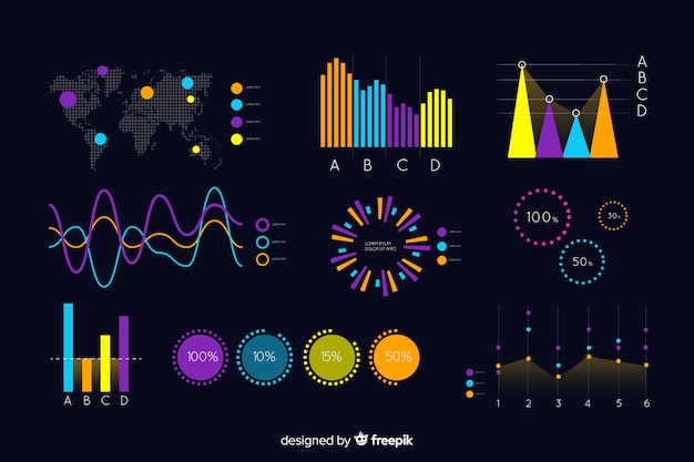 Vector gratuito plantilla de infografía oscura con mapa