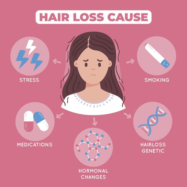 Plantilla de infografía de pérdida de cabello dibujada a mano plana