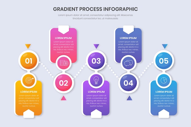 Plantilla de infografía de proceso colorido degradado