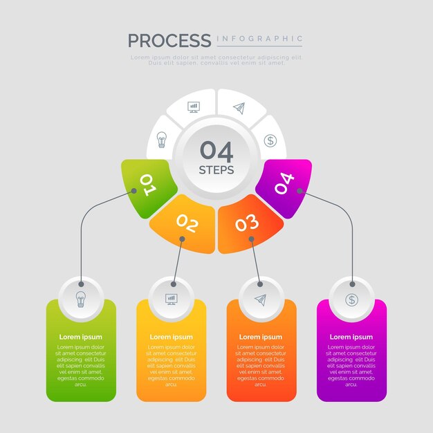 Plantilla de infografía de proceso de degradado