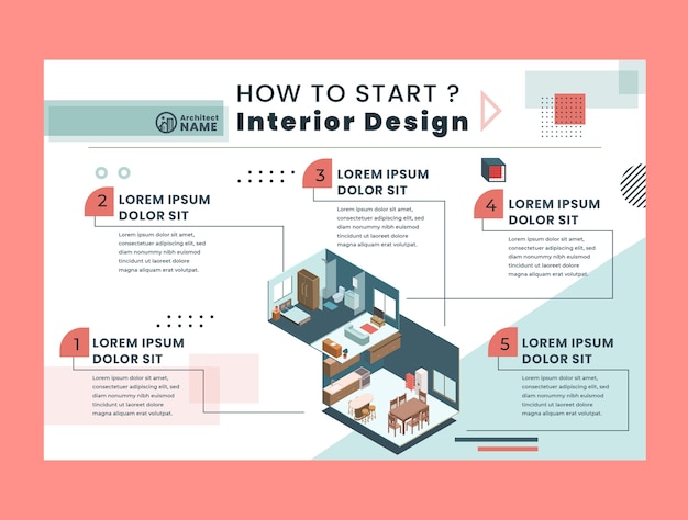 Vector gratuito plantilla de infografía de proyecto de arquitectura isométrica