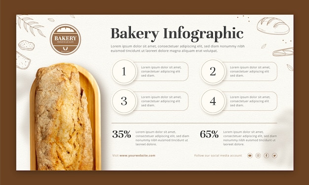Plantilla de infografía de tienda de panadería de diseño plano