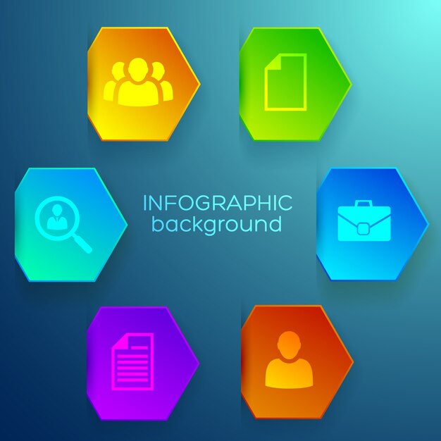 Plantilla de infografía web empresarial con coloridos hexágonos e iconos brillantes