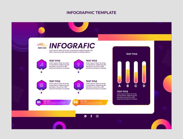 Vector gratuito plantilla infográfica de alquiler de coches con degradado