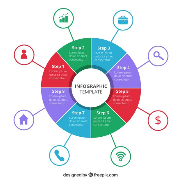 Plantilla infográfica circular en diseño plano
