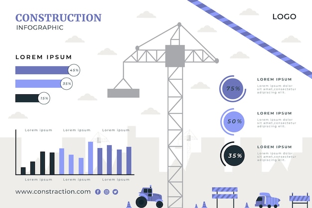 Plantilla infográfica de construcción dibujada a mano