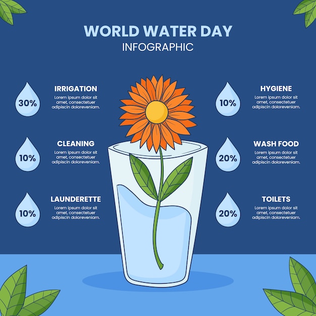 Vector gratuito plantilla infográfica dibujada a mano para el día mundial del agua