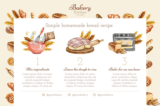 Plantilla infográfica de panadería en acuarela