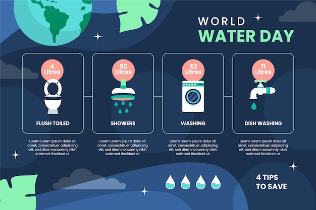 Vector gratuito plantilla infográfica plana del día mundial del agua