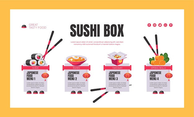 Vector gratuito plantilla infográfica plana de restaurante japonés con comida tradicional
