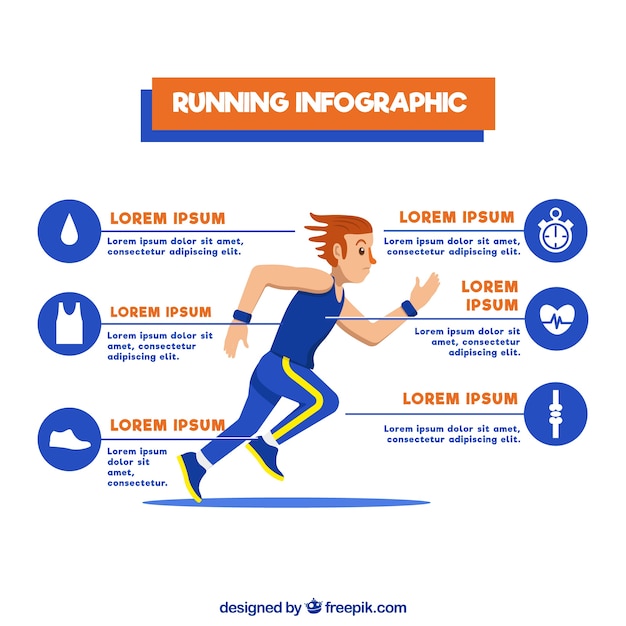 Plantilla infográfica de running fantástica con hombre y detalles naranjas