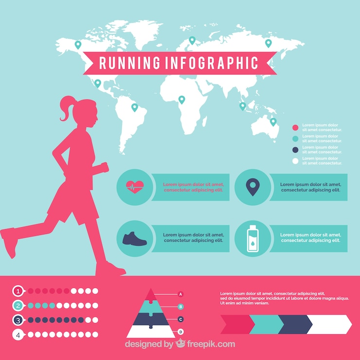 Vector gratuito plantilla infográfica de silueta de chica corriendo