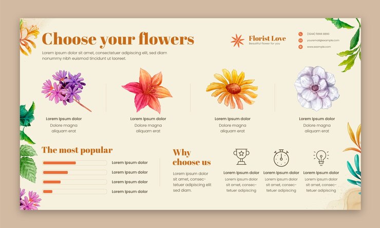 Vector gratuito plantilla infográfica de trabajo de floristería en acuarela