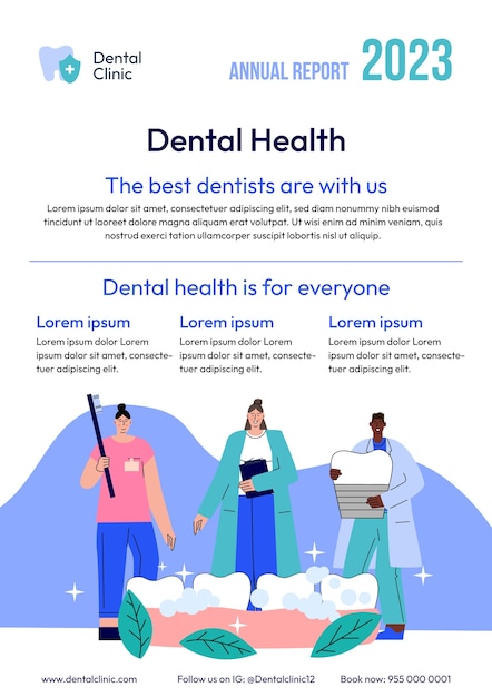 Vector gratuito plantilla de informe anual de clínica dental dibujada a mano