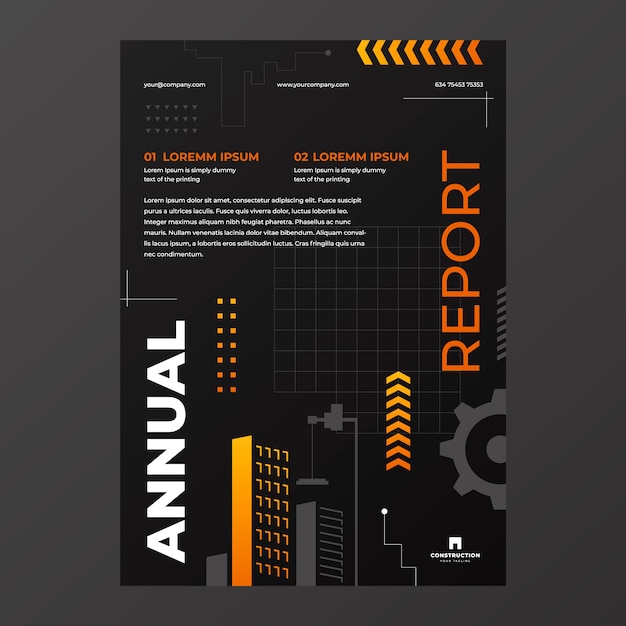 Vector gratuito plantilla de informe anual de construcción de gradiente