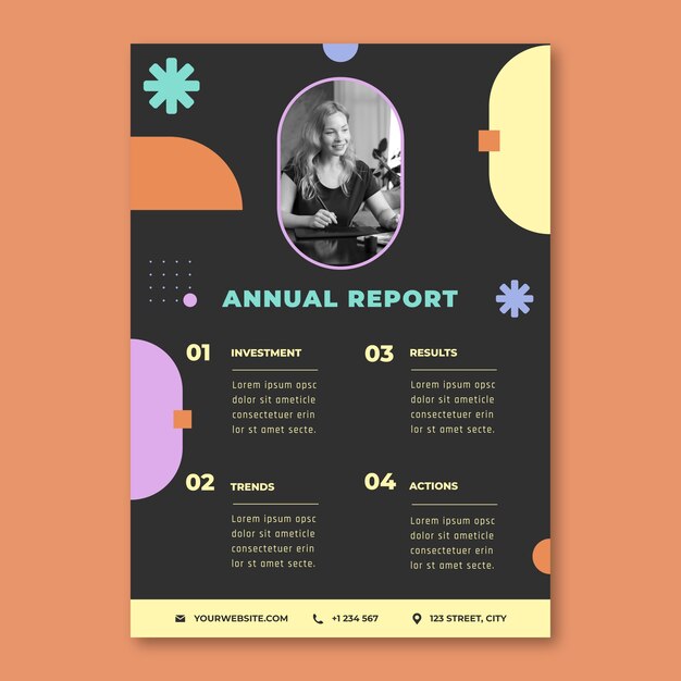 Plantilla de informe anual de diseñador gráfico de diseño plano
