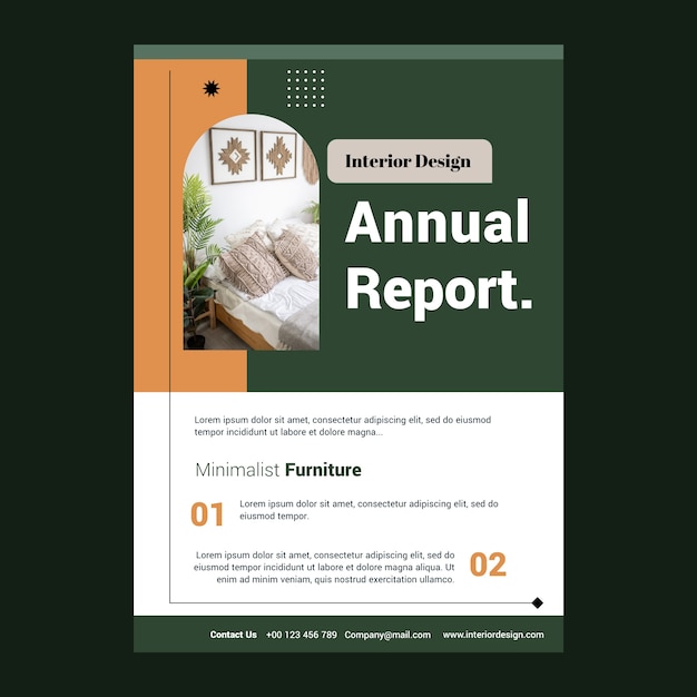 Plantilla de informe anual de empresa de diseño de interiores plana