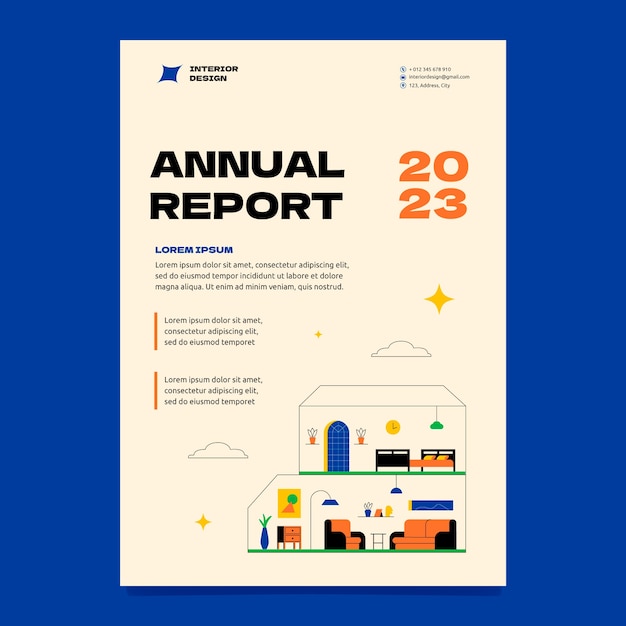 Plantilla de informe anual de empresa de diseño de interiores plana