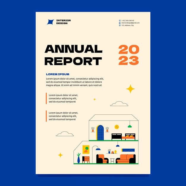 Plantilla de informe anual de empresa de diseño de interiores plana