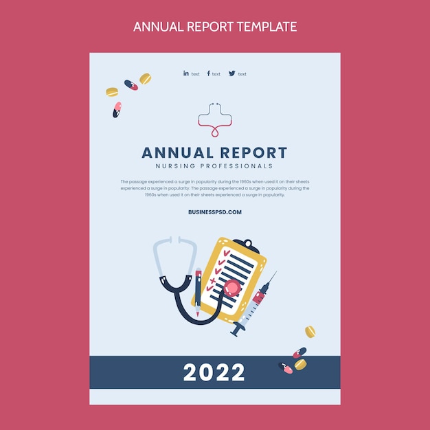 Vector gratuito plantilla de informe anual médico plano