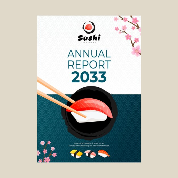 Plantilla de informe anual de restaurante japonés degradado