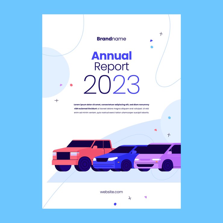 Vector gratuito plantilla de informe anual del servicio de alquiler de coches