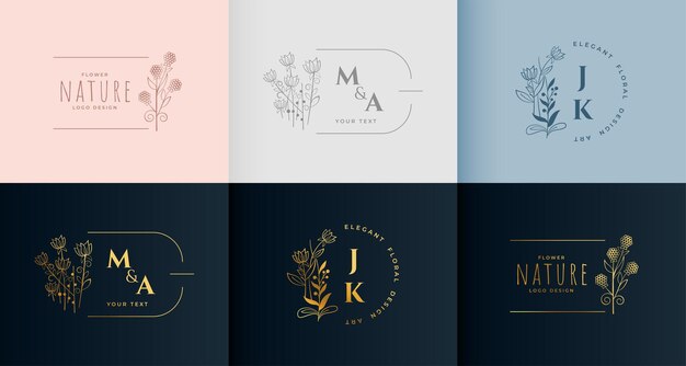 plantilla de insignia floral de línea de arte en la colección