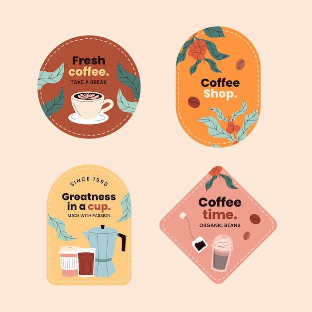 Plantilla de insignias de plantación de café dibujada a mano