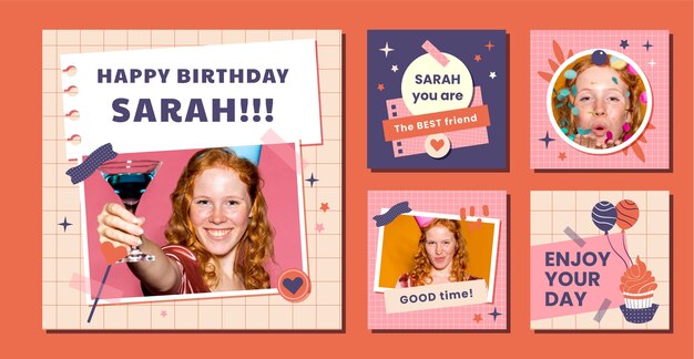 Plantilla de instagram de cumpleaños dibujada a mano