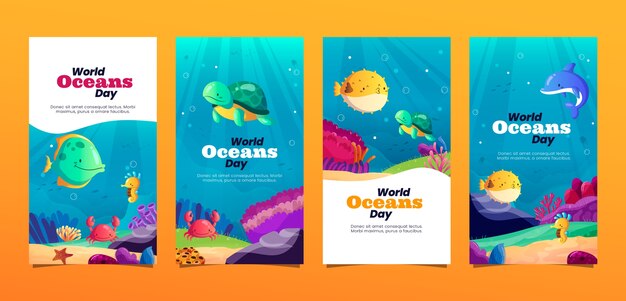Plantilla de instagram del día mundial de los océanos con degradado