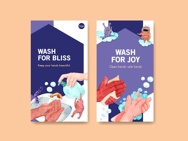 Vector gratuito plantilla de instagram con diseño de concepto del día mundial del lavado de manos