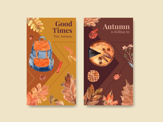 Plantilla de Instagram con diseño de concepto diario de otoño para marketing digital y acuarela de redes sociales