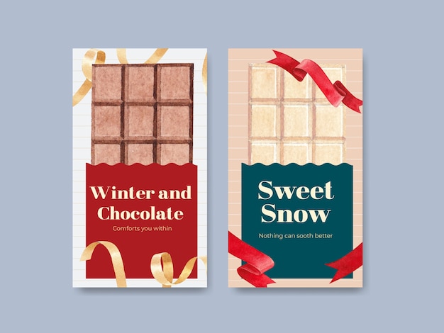Vector gratuito plantilla de instagram con diseño de concepto de invierno de chocolate para marketing en línea y redes sociales ilustración vectorial de acuarela