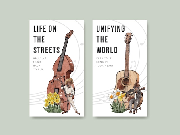 Vector gratuito plantilla de instagram con música diversa en estilo street conceptwatercolor