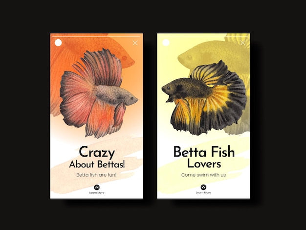 Plantilla de instagram con pez betta en estilo acuarela