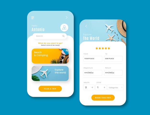 Plantilla de interfaz de aplicación para reserva de viajes