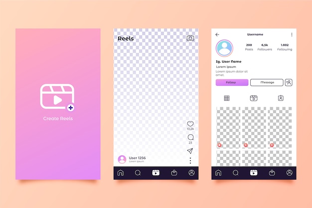 Plantilla de interfaz de carretes de instagram degradado
