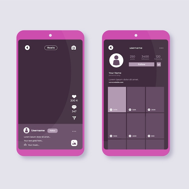 Plantilla de interfaz de carretes de instagram de diseño plano