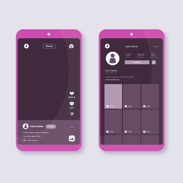 Plantilla de interfaz de carretes de instagram de diseño plano