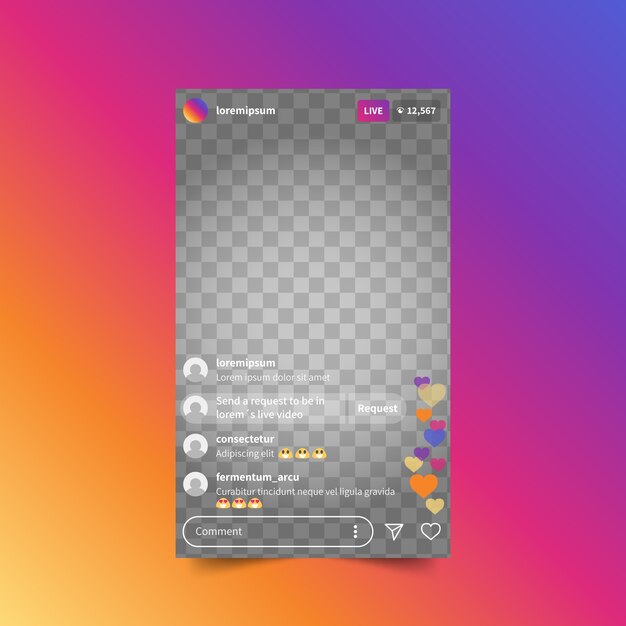 Plantilla de interfaz de Instagram para transmisión en vivo