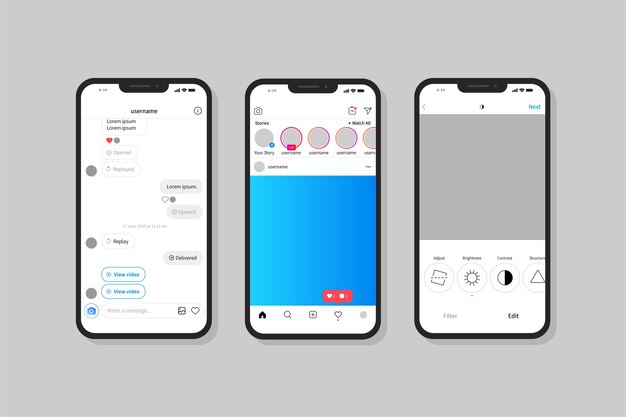 Plantilla de interfaz de perfil de Instagram con teléfono móvil