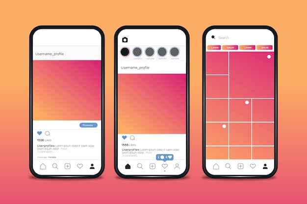 Vector gratuito plantilla de interfaz de perfil de instagram con teléfono móvil