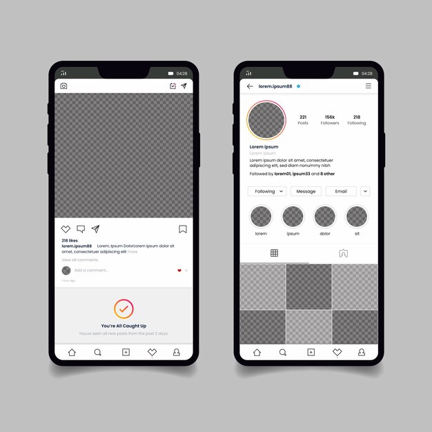Plantilla de interfaz de perfil de Instagram con teléfono móvil