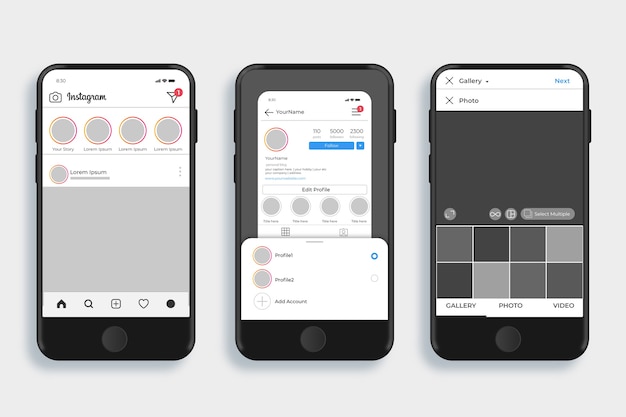 Plantilla de interfaz de perfil de Instagram con teléfono móvil