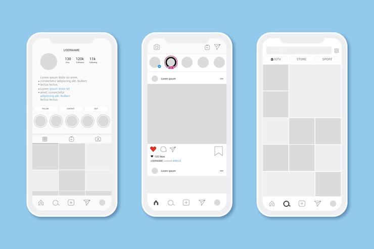 Vector gratuito plantilla de interfaz de perfil de instagram con teléfono móvil